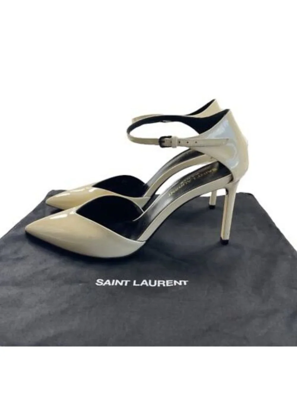 Saint Laurent Patent Anja 85 Ankle Strap Pointed Pumps 37 Coquille - Picture 4 of 8